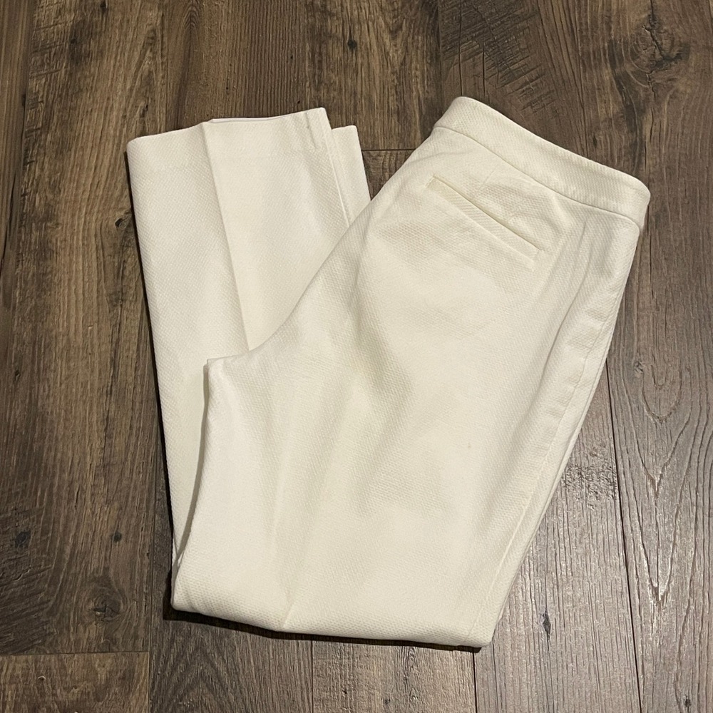Talbots Womens Ivory Textured Straight Leg Cotton Blend Trousers Pants Size 10